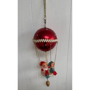 Vintage MCM Knee Hugger Elf Pixies Christmas Decor Hot Air Balloon Ornament